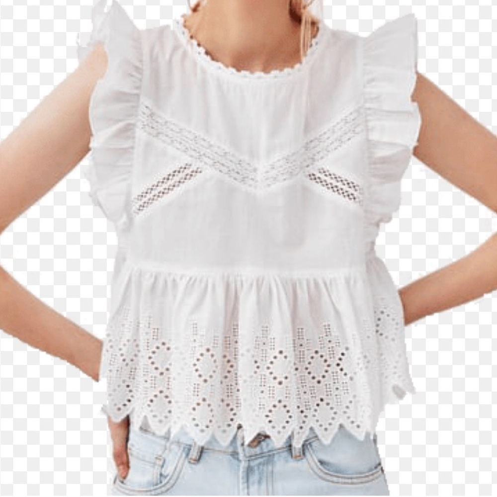 Zara White Eyelet Ruffle Top - Picture 3 of 10